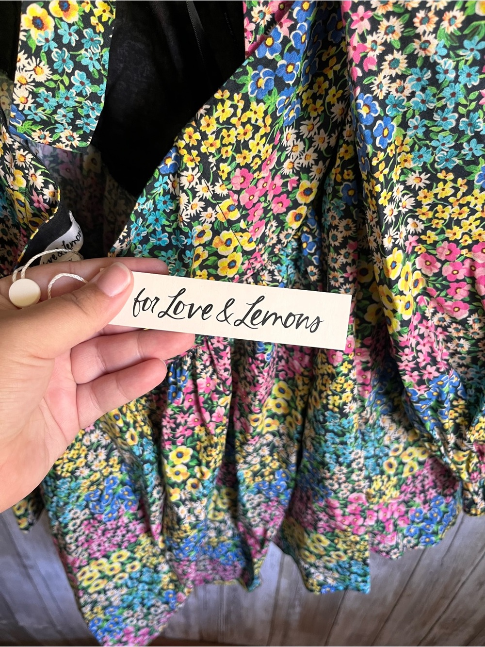 For Love & Lemons Ruth Floral Mini Dress 2X Puff Sleeve Open Back - Picture 9 of 9